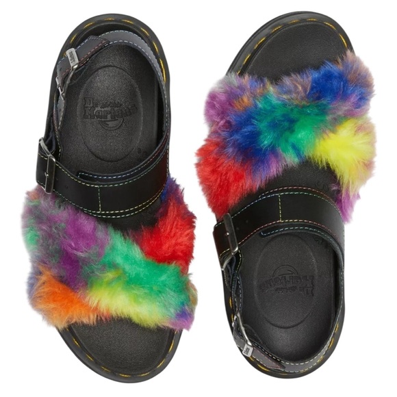 Dr Martens Voss II Fluffy Faux Fur Strap Sandals in Multi — Hydro Leather Sz 7 - Picture 5 of 16